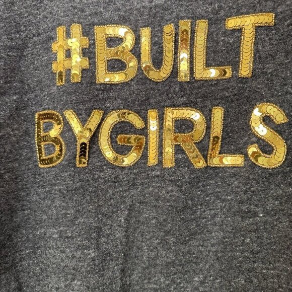 Bow & Drape Built By Girls Gold Sparkle Womens Size Small Grey Sweatshirt - Picture 4 of 8